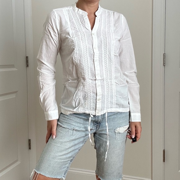 Cotton Embroidered Button Front Shirt with Drawstring Hem - Picture 2 of 9